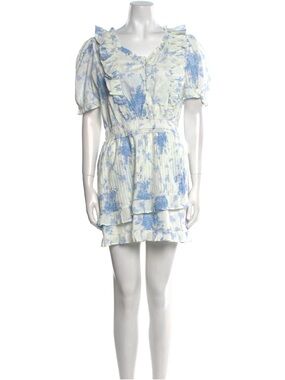 LoveShackFancy Blue Floral Ruffle Mini Dress